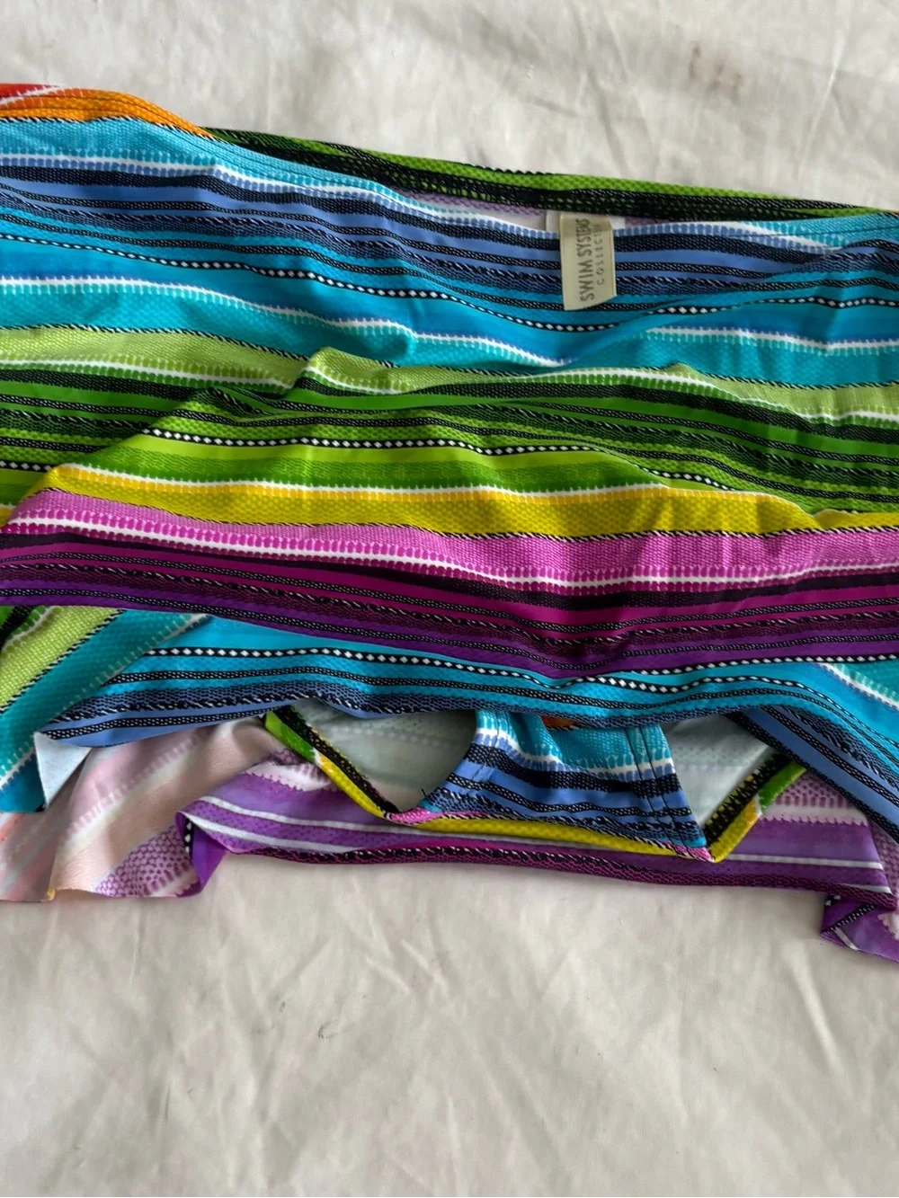 Swimsuits For All Vibrant Multi-Stripe Mini Skirt in Green, Purple, Orange, Pink